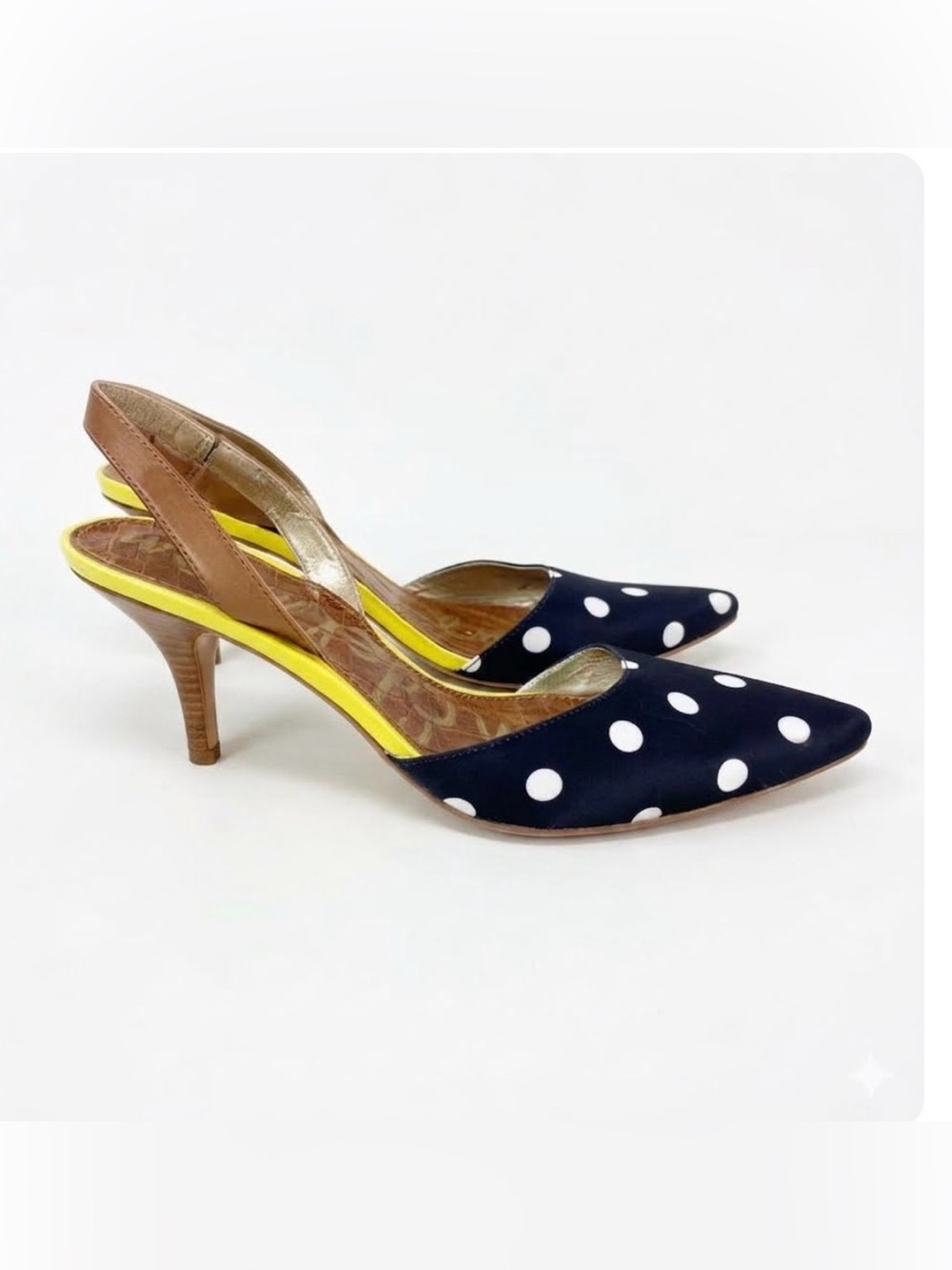 Polka Dot Navy Slingback Pumps with Yellow Trim